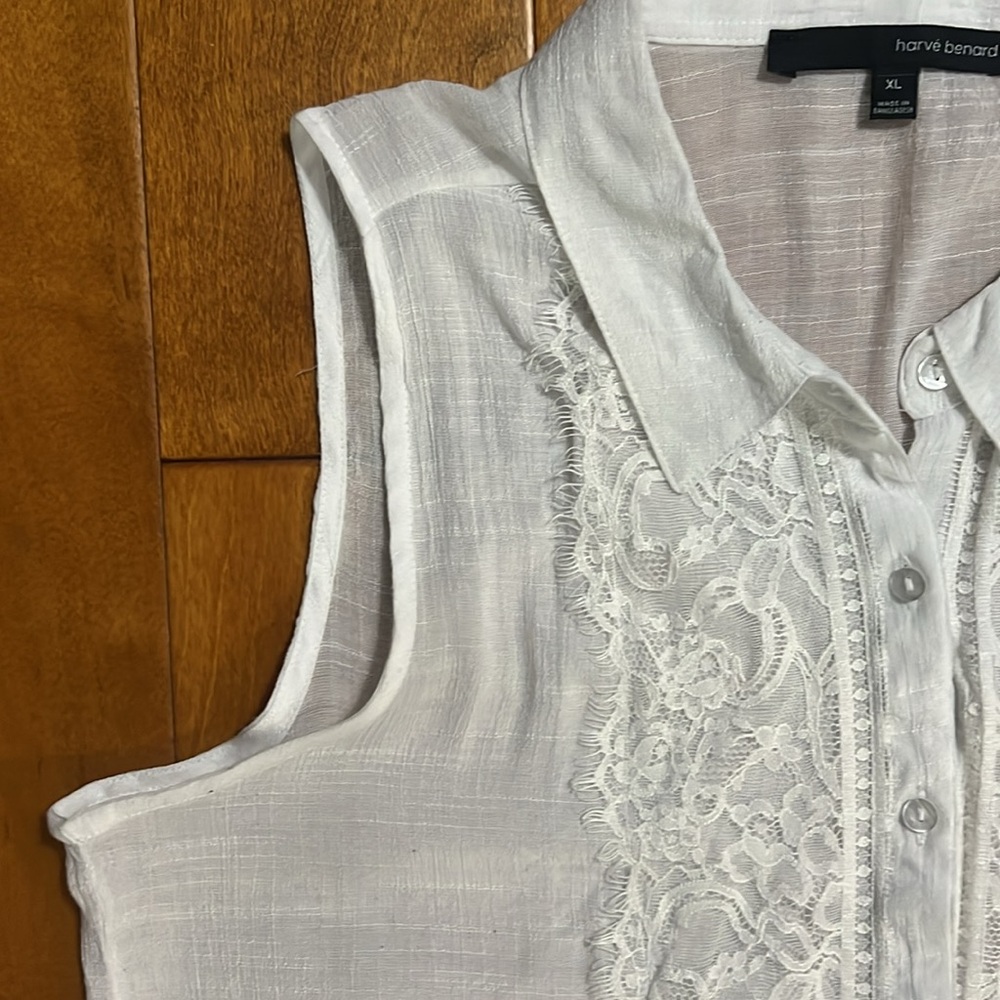 Harve Bernard White Sleeveless Lace Top Size XL Sheer Coquette Cottage Coastal - Picture 3 of 9